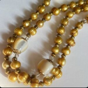 Vintage Gold Freshwater Pearl Necklace with Mother of Pearl with Gold Beads